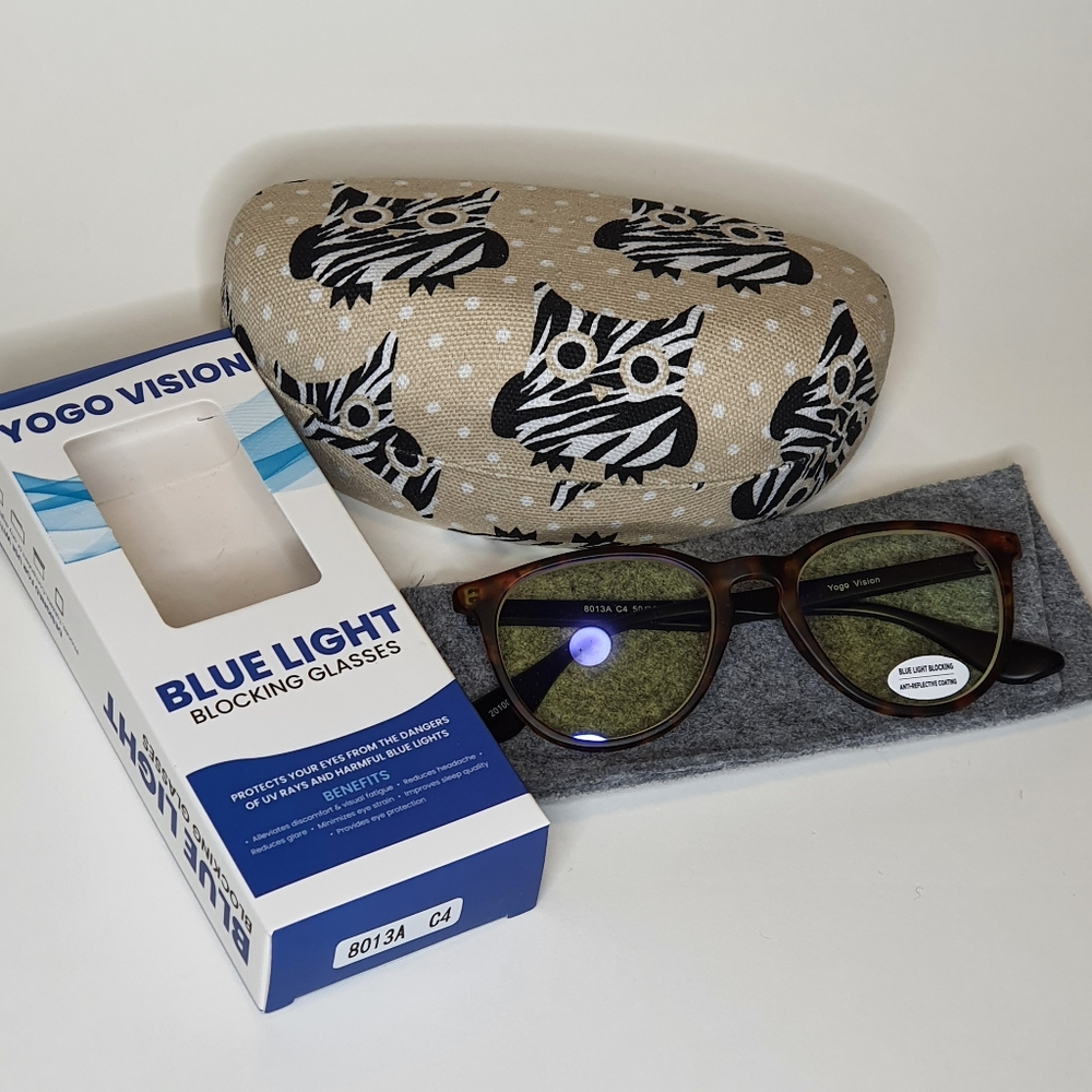 Blue light blocking glasses and Sunglasses Owl Case